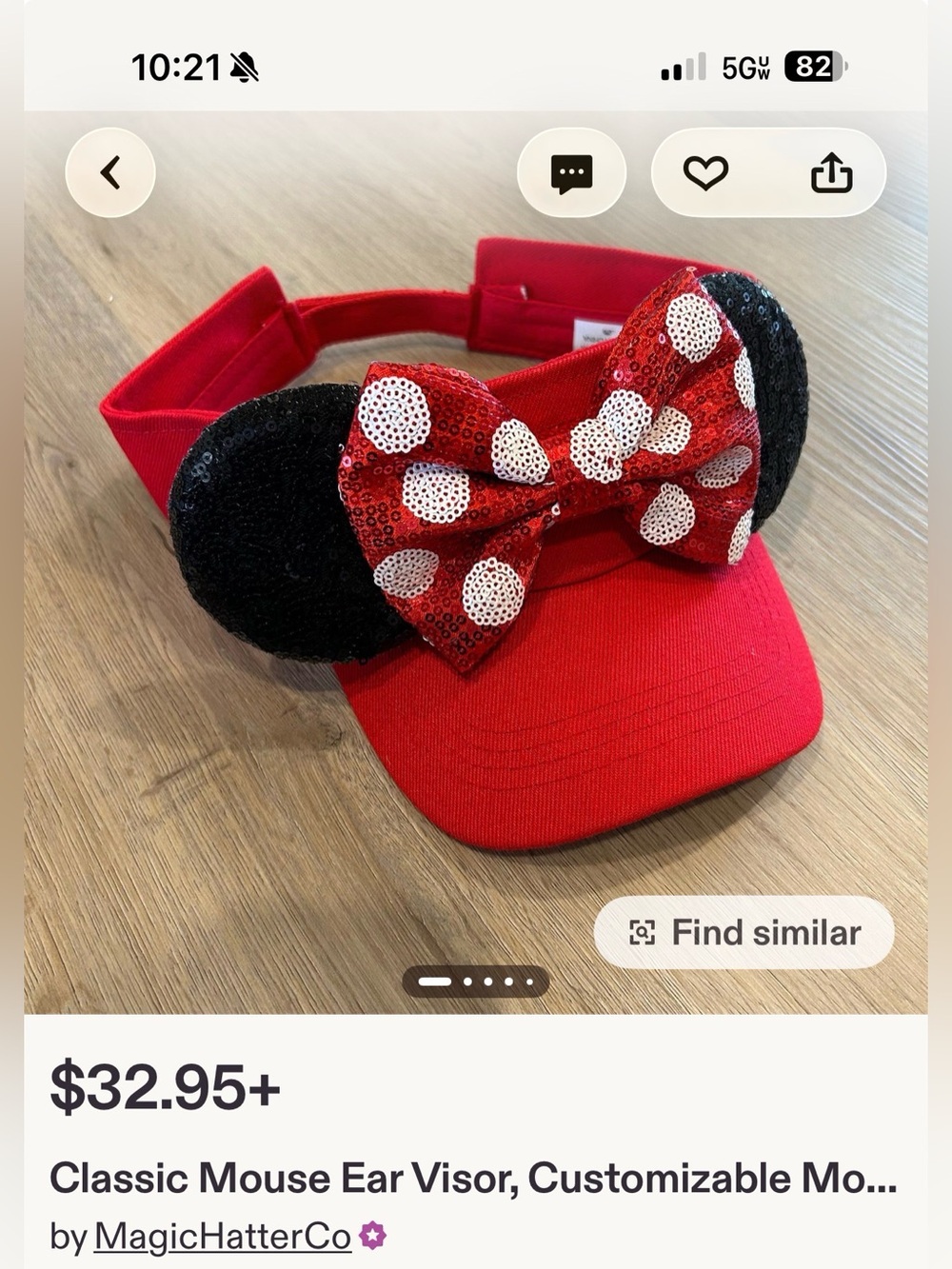 Red Minnie Mouse Visor with Sequin Ears & Sparkle Athletic Running Skirt - Picture 2 of 7